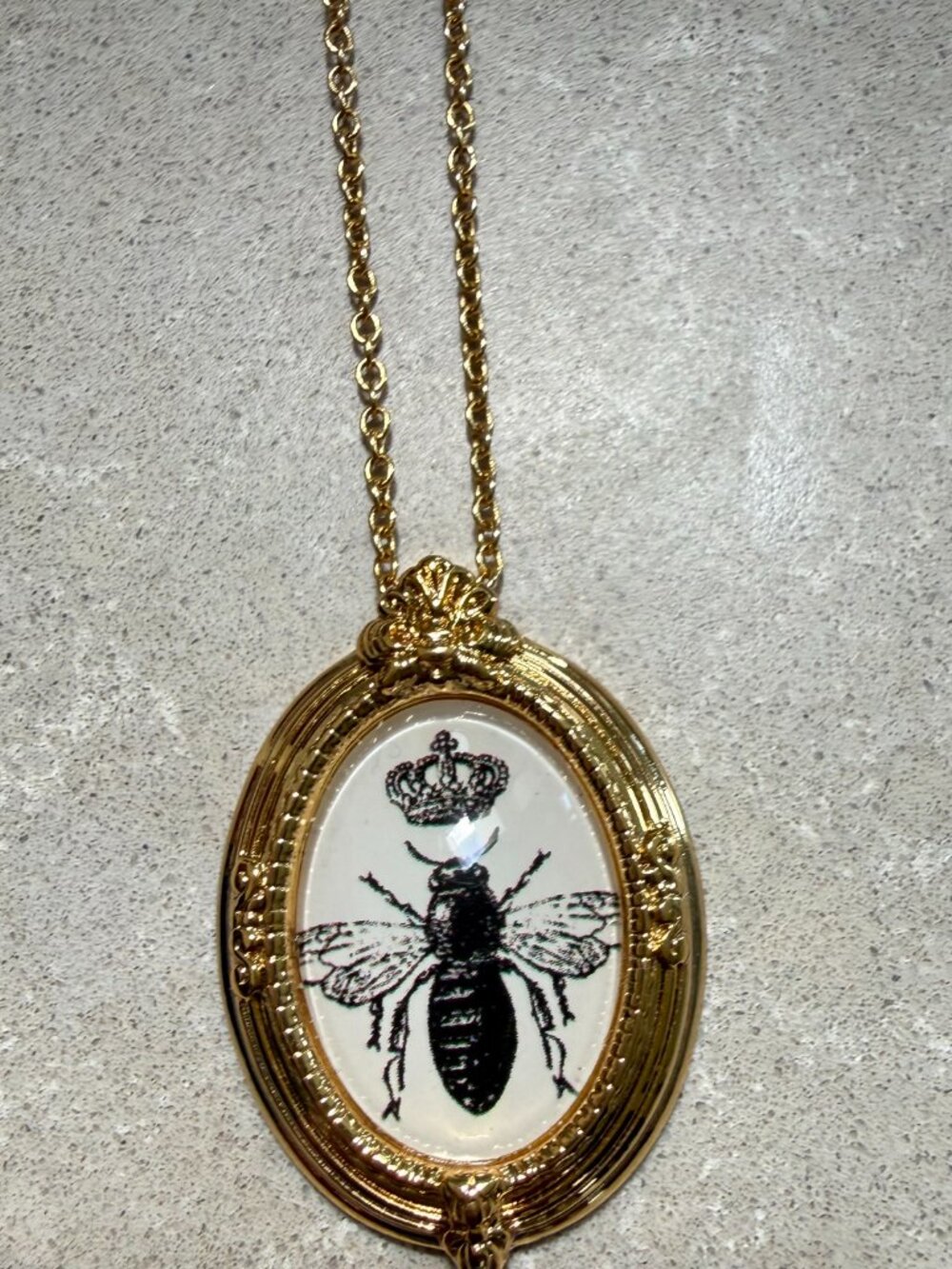 Brighton Gold Oval Bee Pendant Necklace with Black and White Inlay
